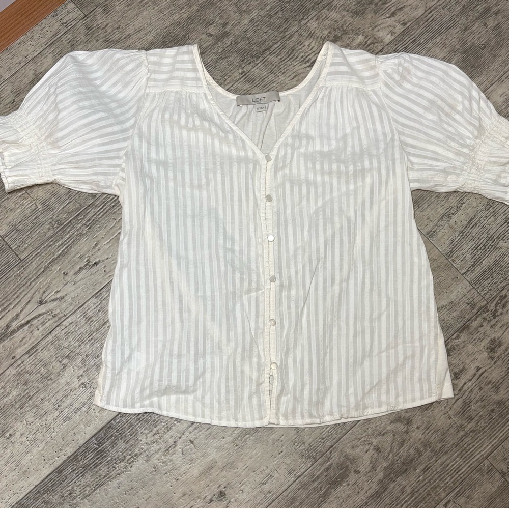 Loft Button-Front Off-White/Cream Bubble Sleeve Coquette Cottagecore Top Size XS - Picture 2 of 12